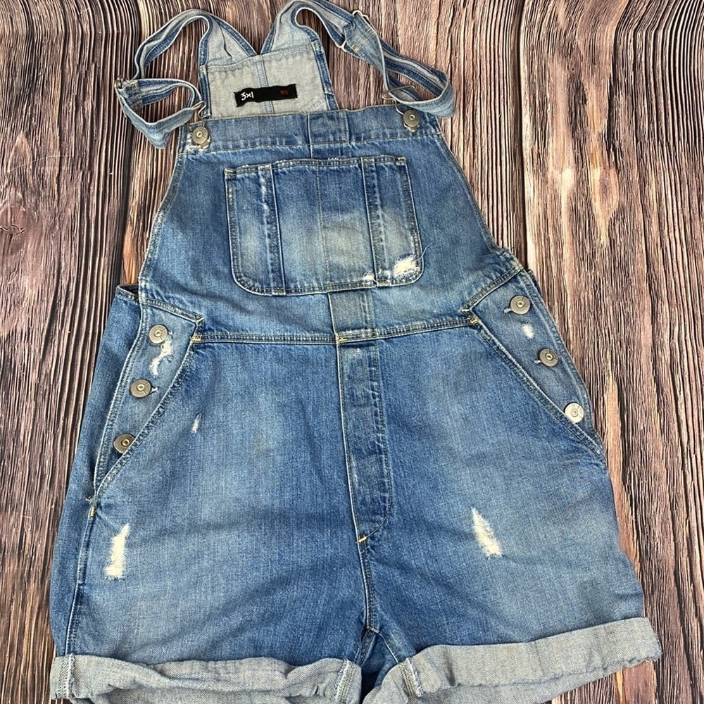 Woman’s 3X1 NY Overall Distressed Shorts- Made In USA - Size Medium